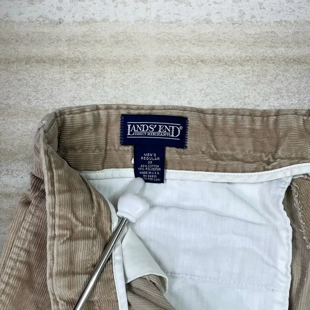 Vintage 90s Corduroy Pants 35x30 Baggy Light Tan Lands End Made in USA Pleated